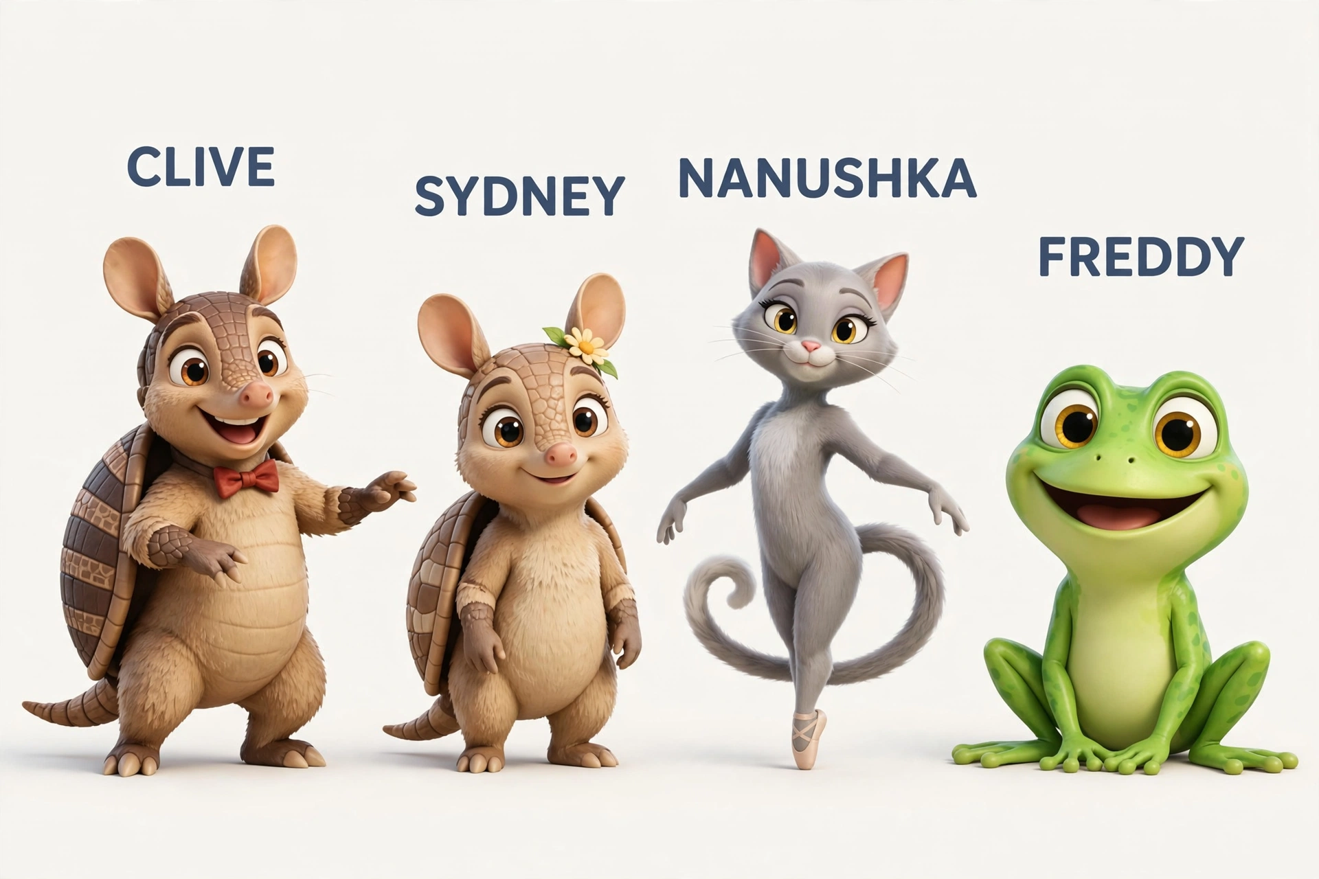 Character sheet: Clive, Sydney, Nanushka and Freddy